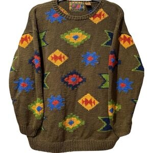 Paris Sport Club Vintage 80s Rustic Desert Aztec Chunky Knit Sweater Boho Medium